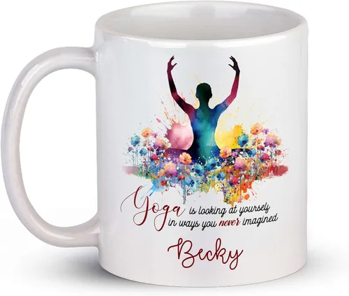 Vista 16 de Taza de café personalizada con nombre para yoga, taza de té de yoga con divertido diseño de perezoso, taza de inspiración para yoga y amantes