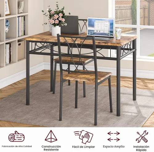 Vista 8 de Garvee Juego de mesa de comedor de madera de 5 piezas para 4, juego de mesa de cocina rectangular con 4 sillas, juego de mesa de comedor que ahorra