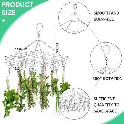 Vista 2 de Bokon 4 piezas de tendedero colgante para hierbas macramé con clip de acero inoxidable para secar hierbas, plantas de aire, especias, flores