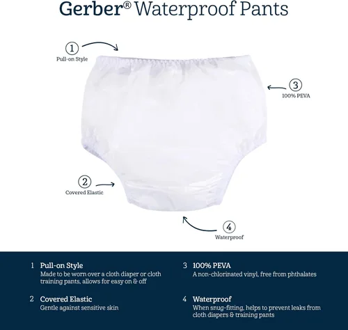 Vista 6 de Gerber Paquete de 8 fundas impermeables unisex para pañales y ropa interior de entrenamiento para niños pequeños, color blanco, 2T de EE. UU