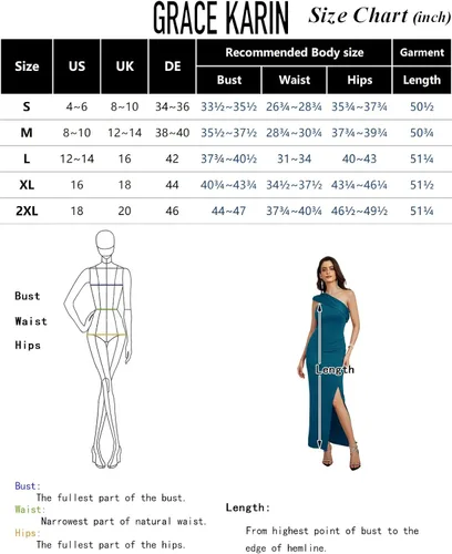 Vista 5 de GRACE KARIN Vestidos formales largos de un hombro para mujer, vestido largo de fiesta de noche, con abertura, fruncido, entallado, vestido maxi
