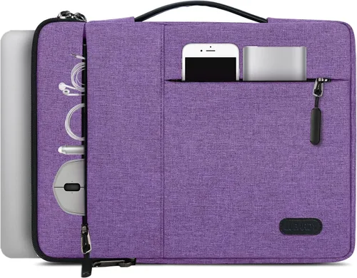 Vista 9 de Funda para portátil de 13.3-14 pulgadas, impermeable, duradera, 360°, funda de transporte con asa portátil, maletín de negocios compatible