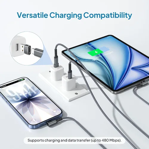 Vista 5 de Elebase Cable de carga para iPad 10 A16 Generación de 3.3 pies con adaptador USB, cable cargador USB tipo C en ángulo de 90 grados 100W para iPad