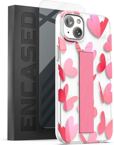 Vista 11 de ENCASED Funda para iPhone 14 diseñada para iPhone 14 con correa de mano, soporte para teléfono y protector de pantalla (mariposa azul)