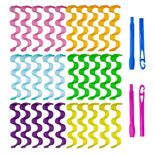 Vista 8 de 30 rulos de pelo sin calor, rizadores ondulados, rizadores de pelo sin calor, rizadores en espiral para cabello corto y mediano (9.8 pulgadas/9.8 in)