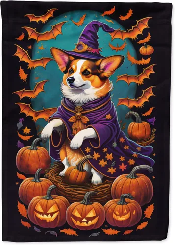 Vista 25 de Caroline's Treasures DAC1466GF - Bandera decorativa para jardín de Halloween de Affenpinscher Witchy para jardín, decoración para patio exterior