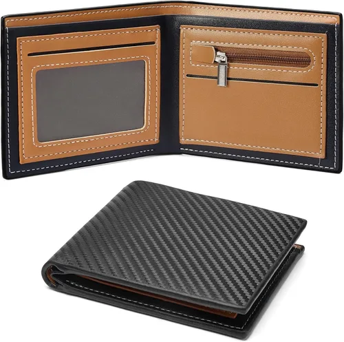 Vista 13 de FALAN MULE Cartera de cuero genuino con bloqueo RFID para hombre con cremallera bolsillo para monedas, ventana de identificación ABA-negro