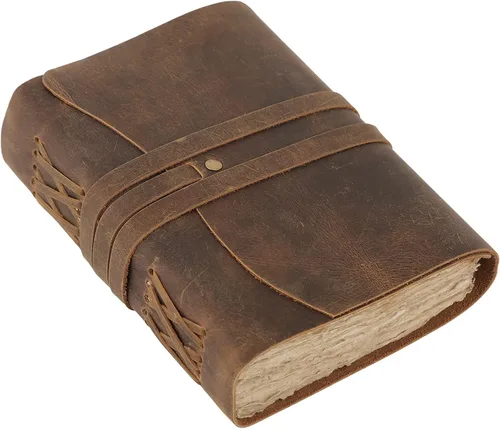 Vista 18 de KomalC Cuaderno de cuero hecho a mano 7x5 pulgadas Cuaderno vintage azul con papel en blanco sin renglones Diario de viaje antiguo, cuaderno