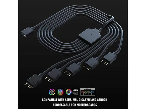 Vista 8 de Cooler Master Cable divisor ARGB de 1 a 5 V / 5 V - Compatible con RGB direccionable de 3 pines - Cable de sincronización LED para soporte
