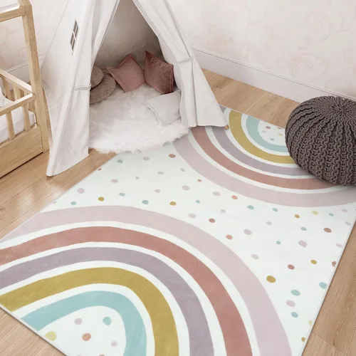 Vista 11 de STARUIA Alfombra lavable de arco iris para guardería de niñas, alfombra pequeña de 3 x 5 pies, alfombras de área coloridas para dormitorio de niños
