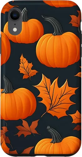 Vista 24 de iPhone 16 Pumpkins Black And Orange Plaid Fall Leaves Autumn Halloween Case