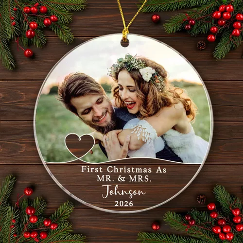 Vista 8 de Adorno de Navidad con foto personalizada 2025 para la familia, aniversario como el señor y la señora abuelos, carga cualquier imagen, cualquier foto