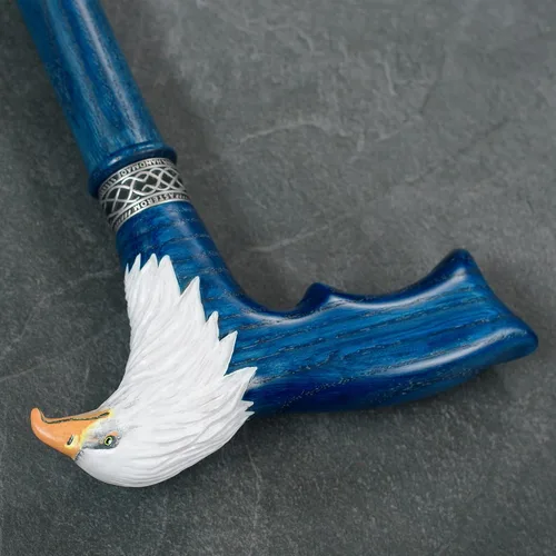 Vista 8 de Asterom Bastón de madera tallada pintada a mano para hombre, águila calva, bastón de madera único, elegante bastón