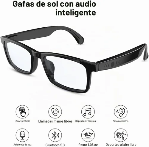 Vista 3 de GenXenon Gafas inteligentes para hombres y mujeres, lentes de luz azul transparente, gafas Bluetooth con altavoz, asistente de voz y toque