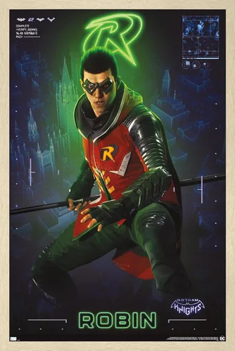 Vista 7 de Trends International DC Comics Gotham Knights - Póster de pared de Robin, 14.725 x 22.375 pulgadas, versión enmarcada de madera de granero