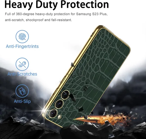 Vista 3 de Miimall Funda compatible con Samsung Galaxy S23 Plus, S23 Plus, funda de cuero suave galvanizada + funda protectora de cuero de lujo resistente