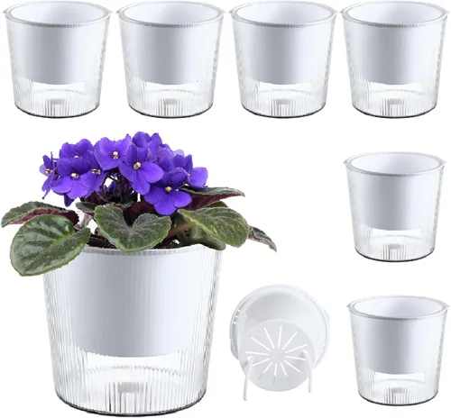 Vista 10 de Pack de 6 Macetas de 11.4 cm de Riego Automático y Transparentes para Plantas de Interior, Macetas de Plástico con Mecha para Orquídeas Medianas