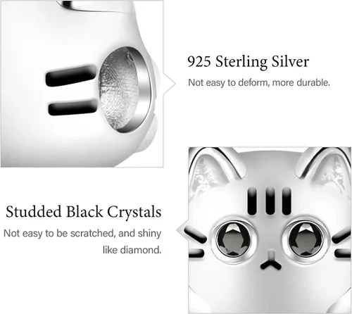 Vista 5 de GNOCE Cute Cat Charm Christmas Charms Gifts 925 Sterling Silver Meow, Play with Me Bead Charm fit for BraceletNecklace Christmas Jewelry Gift for