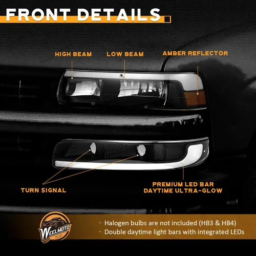 Vista 5 de WEELMOTO Juego de faros delanteros para 99-02 Chevy Silverado 1500 2500; para 01-02 Silverado 1500HD 2500HD 3500HD; para 00-06 Tahoe Suburban 1500