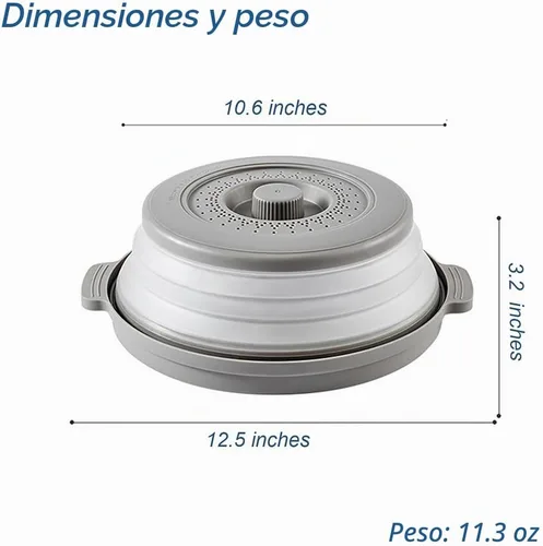 Vista 2 de Cubierta de salpicaduras para microondas con base antiquemaduras, ventilada para evitar quemaduras, tapa de protección plegable, colador de frutas
