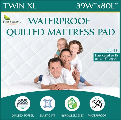 Vista 38 de Protector de colchón acolchado de tamaño individual, protector de colchón impermeable ajustable, cubrecolchón con parte superior acolchada, funda