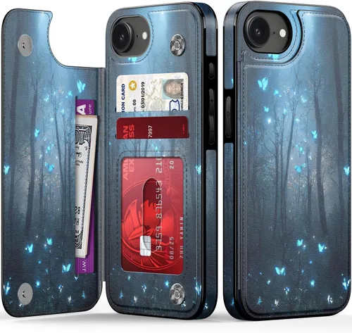 Vista 98 de FUNMIKO Funda tipo cartera para iPhone 15 con tarjetero + clip para efectivo, bloqueo RFID, protección contra caídas de grado militar y obras
