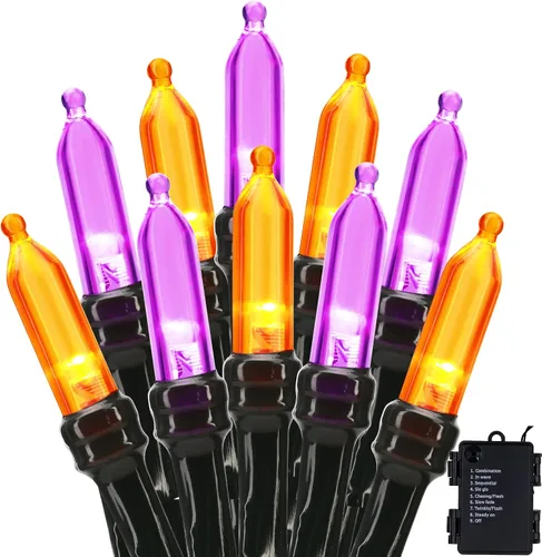 Vista 12 de BrizLabs Luces de Navidad multicolor, paquete de 2 tiras de 50 luces LED de Navidad de 17.94 pies, luz de árbol de Navidad con batería