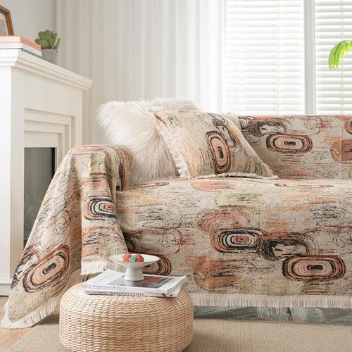 Vista 21 de vctops Fundas de sofá jacquard vintage para sofá seccional patrón de pájaros funda de sofá con flecos para perros fundas de sofá de dos plazas funda