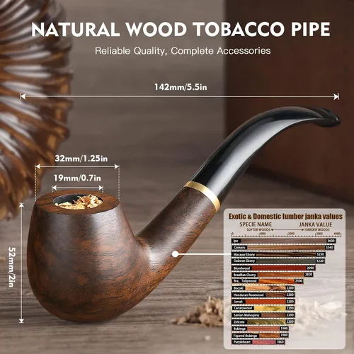 Vista 4 de Scotte pipa para fumar tabaco de madera de ébano lobular, pipa para tabaco, elemento filtro de 9 mm