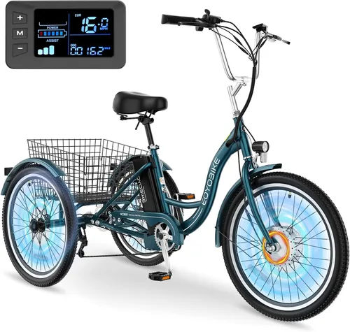 Vista 7 de MOPHOTO Triciclo eléctrico para adultos y personas mayores, E-Trike de 3 ruedas de 24/26 pulgadas con batería extraíble de 36 V motor de 350 W