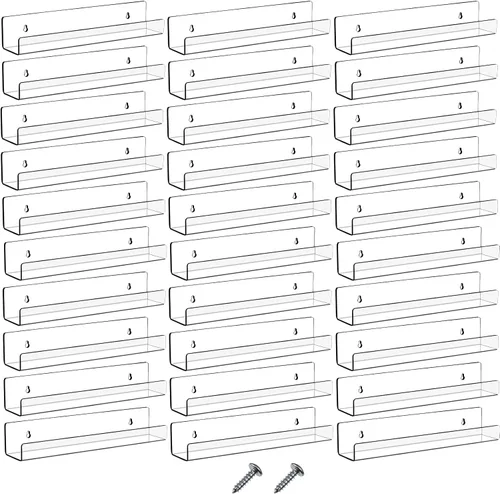 Vista 10 de Blulu Paquete de 12 estantes flotantes de acrílico de 14 pulgadas montado en la pared, estante acrílico invisible para sala de estar, oficina
