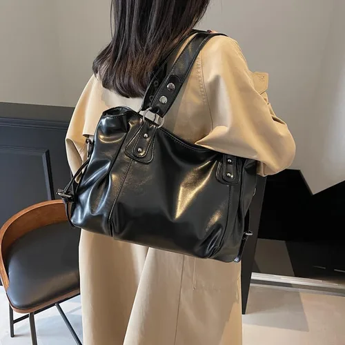 Vista 6 de Bolso de mano mediano Y2k 90s bolso de hombro de piel sintética para mujer, bolso retro de diseñador vintage
