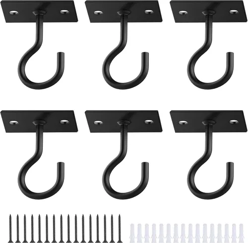 Vista 12 de Ganchos para plantas, paquete de 2 soportes de metal para colgar plantas de 6 pulgadas, gancho decorativo para comederos de pájaros, macetas, Negro