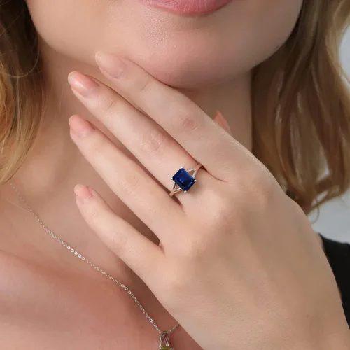 Vista 5 de Gem Stone King Anillo de compromiso solitario con diseño clásico de vástago dividido para mujer, plata de ley 925, piedra natal de piedra preciosa
