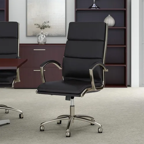 Vista 2 de Bush Business Furniture Modelo Silla de oficina ejecutiva de cuero con respaldo alto en color negro Solución de asiento ergonómico para estación