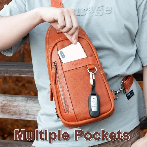 Vista 3 de CENUNCO Geniune - Bolso bandolera de cuero para hombres y mujeres, bolso cruzado para el hombro, mochila para el pecho