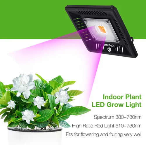 Vista 2 de Luz LED impermeable de 100 W de espectro completo, luz LED COB de nueva tecnología, disipación de calor natural sin ruido, adecuado para plantas