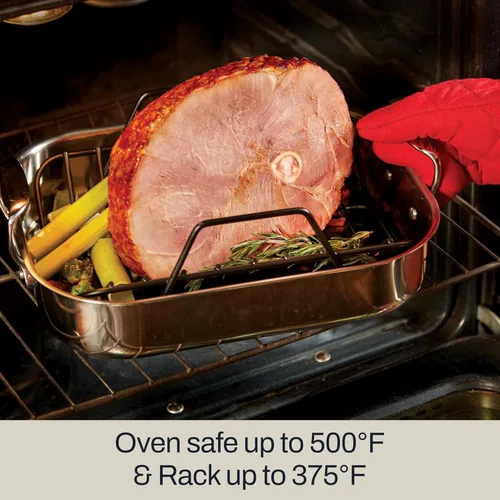 Vista 4 de All-Clad Asador Especial de Acero Inoxidable con Estante Antiadherente de 11x14 Pulgadas Apto para Horno y Asador Seguro hasta 600°F, Cacerolas
