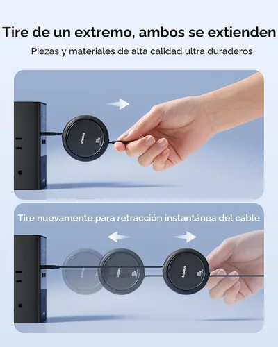 Vista 3 de Baseus Cable USB C a USB C, cable de carga rápida retráctil USB C 5A de 100 W, cable de carga rápida USB tipo C de 4 etapas de longitud