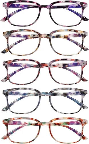 Vista 11 de Paquete de 5 lentes de lectura con bloqueo de luz azul para mujeres, lectores de computadora con bisagra de resorte