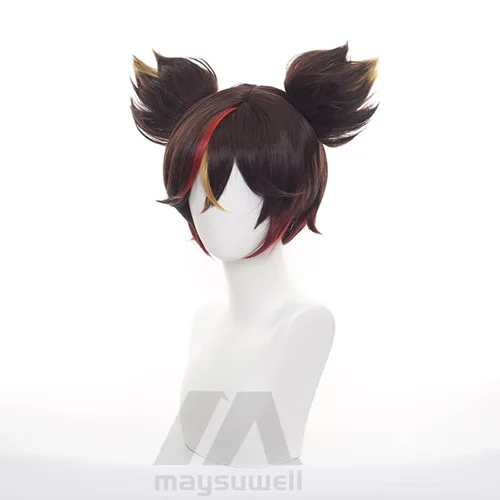 Vista 2 de Genshin Impact - Peluca de anime para Xinyan de cabello castaño corto con gorra de peluca gratis para cómics, espectáculo de cosplay, Halloween