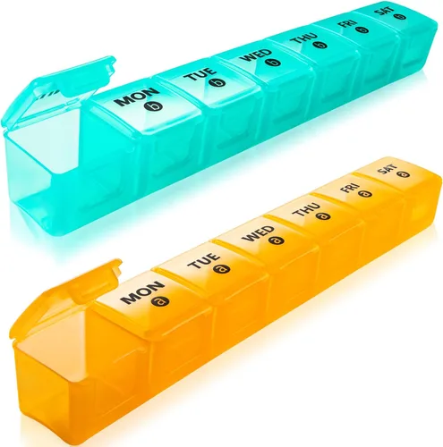 Vista 11 de Organizador de pastillas semanal extra grande para viajes, organizador de píldoras de 7 días y caja, compartimentos grandes para píldoras diarias AM