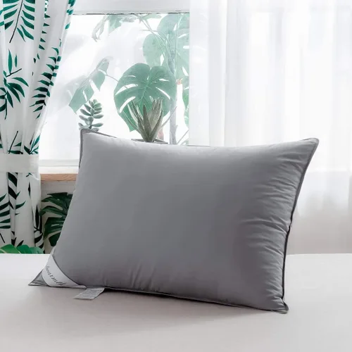 Vista 2 de Paquete de 2 almohadas de plumas de ganso natural para dormir, 100% algodón, almohada de cama para dormir de espalda lateral, tamaño estándar, juego