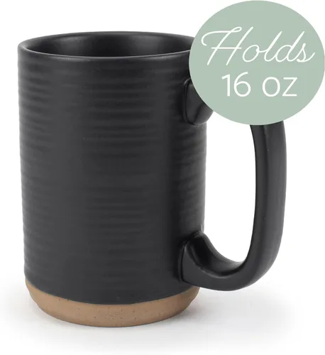 Vista 3 de Elanze Designs Juego de 4 tazas de café de cerámica de 16 onzas con fondo de arcilla cruda acanalada alta