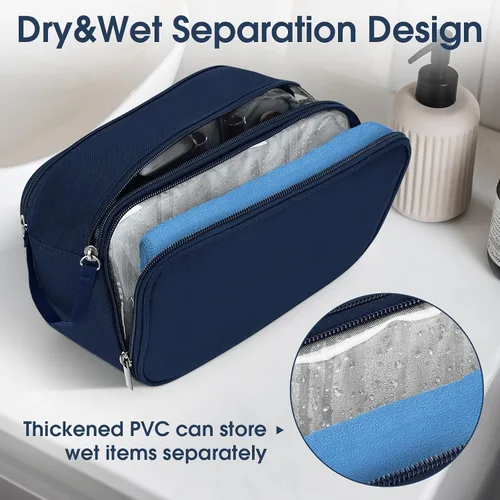 Vista 5 de Wedama Neceser grande para hombres, bolsa de viaje de mano, artículos de tocador impermeables, kit de poliéster grueso, artículos de tocador, viajes