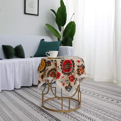Vista 2 de Aothpher Manteles pequeños de 24x24 pulgadas modernos de estilo bohemio con flores de jacquard lavables con encaje para mesa de comedor