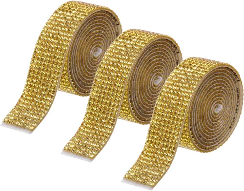 Vista 19 de MECCANIXITY 3 rollos de cinta de diamantes de imitación autoadhesiva de 3 yardas y 0.315 in para proyectos de artes y manualidades, pasteles de Beige