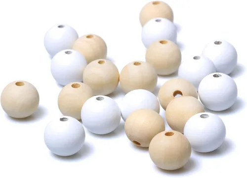 Vista 10 de Cuentas redondas de madera de 3/4 pulgadas, 100 unidades, cuentas sueltas naturales sin terminar, espaciador, suministros para abalorios, hallazgos