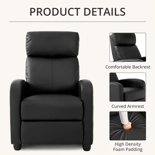Vista 4 de Silla reclinable de cuero para sala de estar, sofá individual moderno ajustable para cine en casa con respaldo ajustable y reposabrazos acolchados