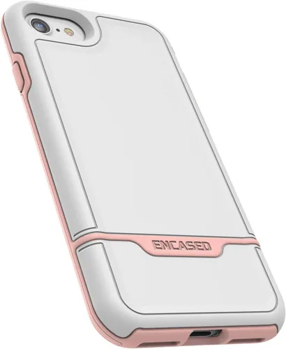 Vista 6 de ENCASED Rebel Armor - Funda protectora para iPhone SE (SE2 SE3 / 2020, 2022) Funda protectora de cuerpo completo (blanco/rosa)